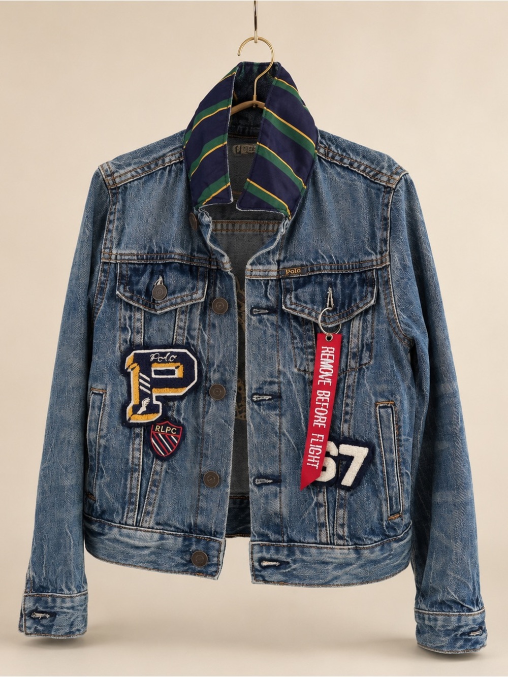 Polo Ralph Lauren Letterman Denim Jacket size S with Bonus Flight Tag